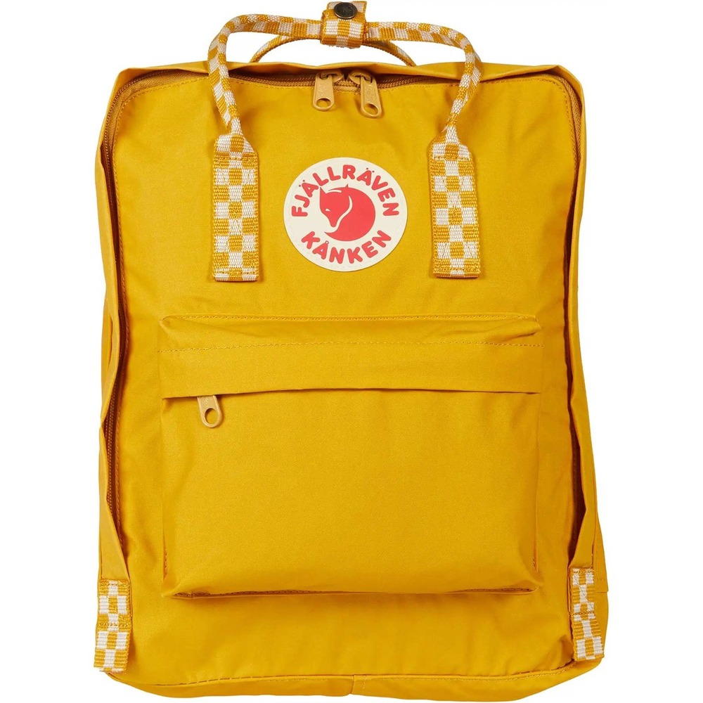 Fjallraven Kanken Ochre Chess Backpack Yellow Checkered Strap School Bag outdoor